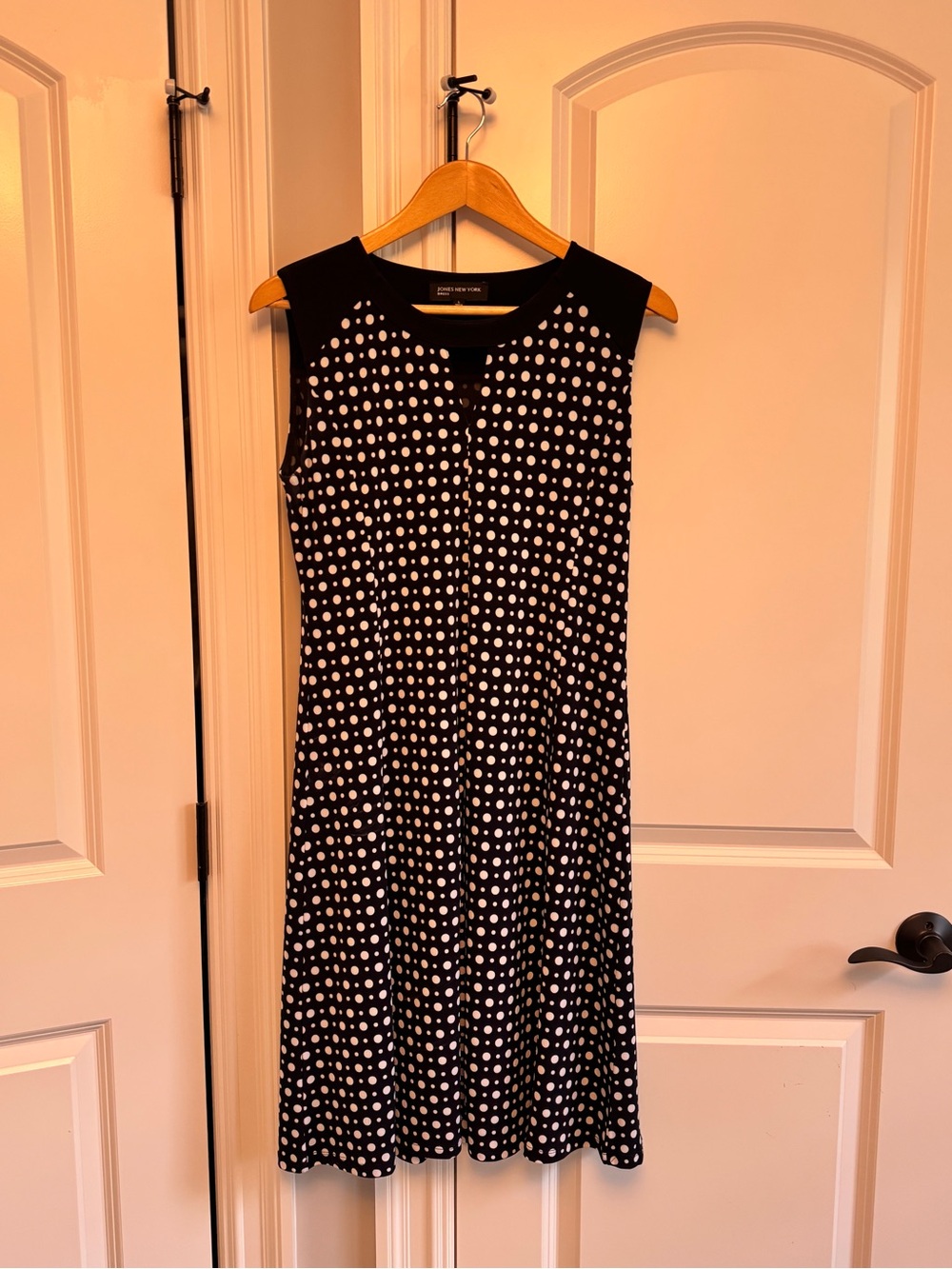 Jones New York Black Dress with White Polka Dots - Sleeveless Midi